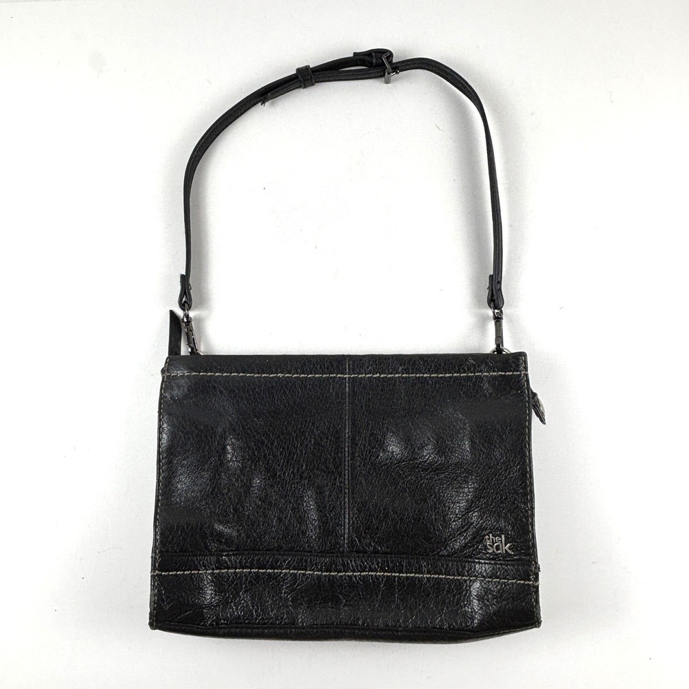 The‎ Sak Shoulder Bag Womens Medium Black Leather Contrast Stitch Zip Top
